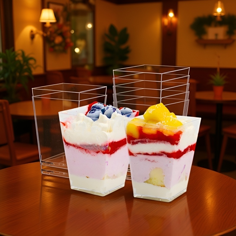 وعاء تقديم الحلوى الشفاف مع ملعقة