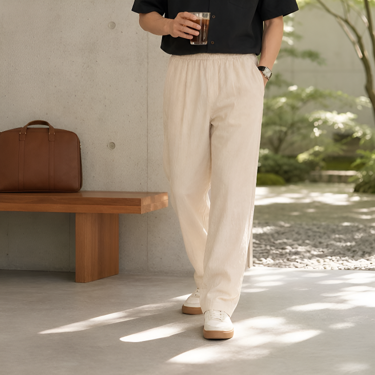 夏向けの薄手でレトロなワイドレッグストレートルーズ通勤パンツ