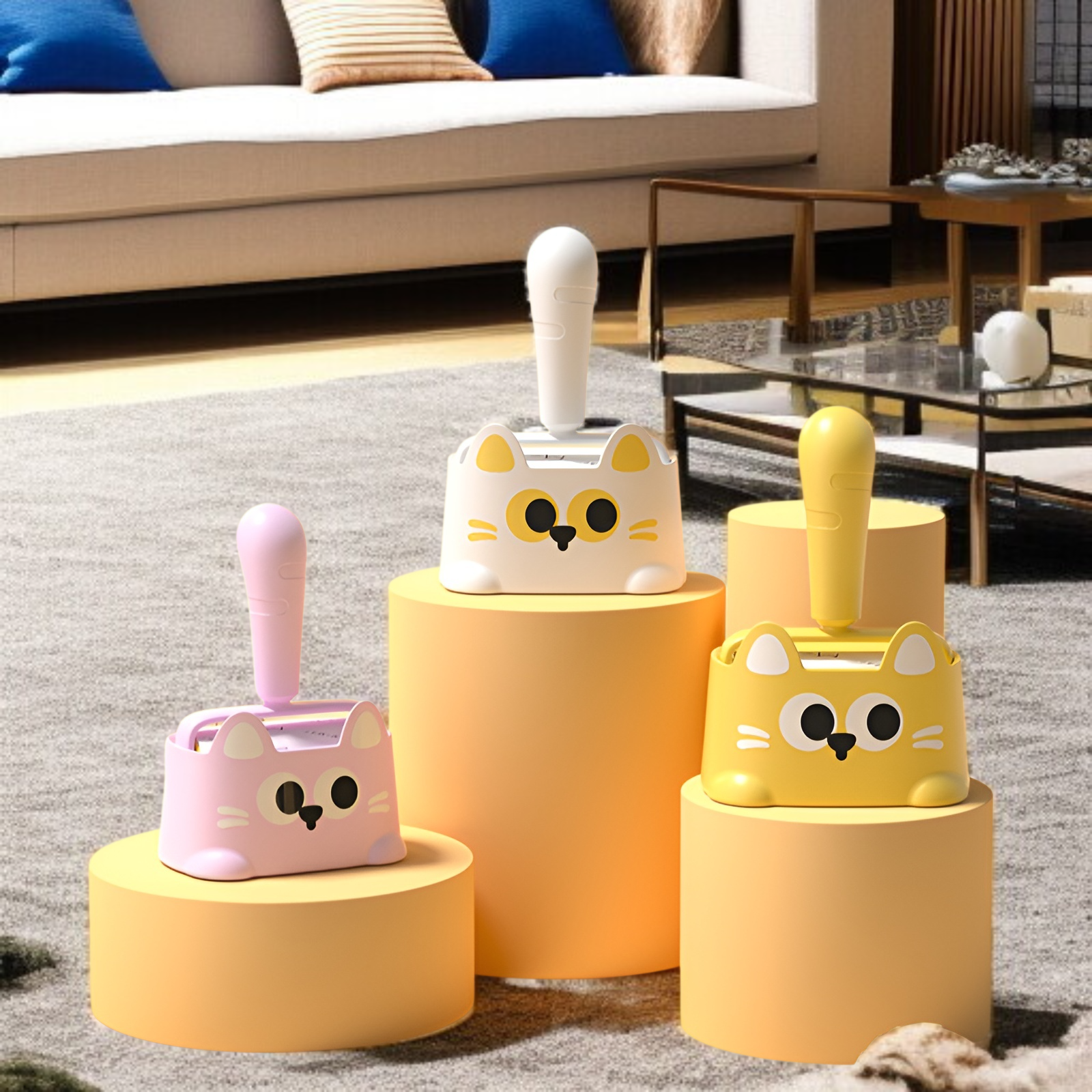 新しい漫画猫の毛取りセット、交換用引き裂き可能なローラー衣類付き、パパ猫の毛取り