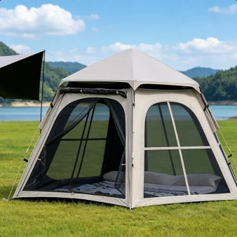 Hexagonal Thickened Blackout Tent 3-5 Person Portable Foldable Outdoor Canopy 2-in-1