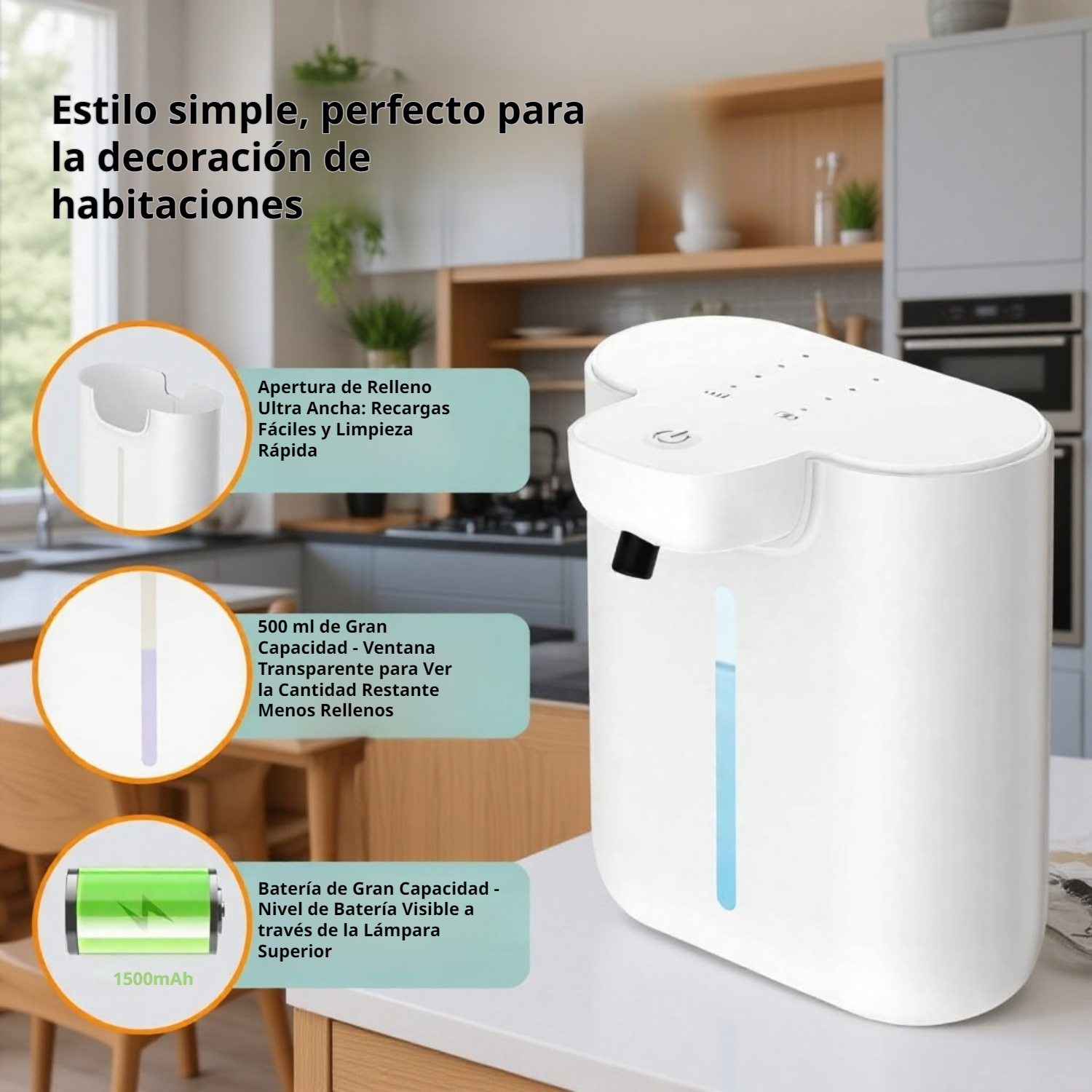  Dispensador de jabón compacto de pared, recargable, espuma ajustable