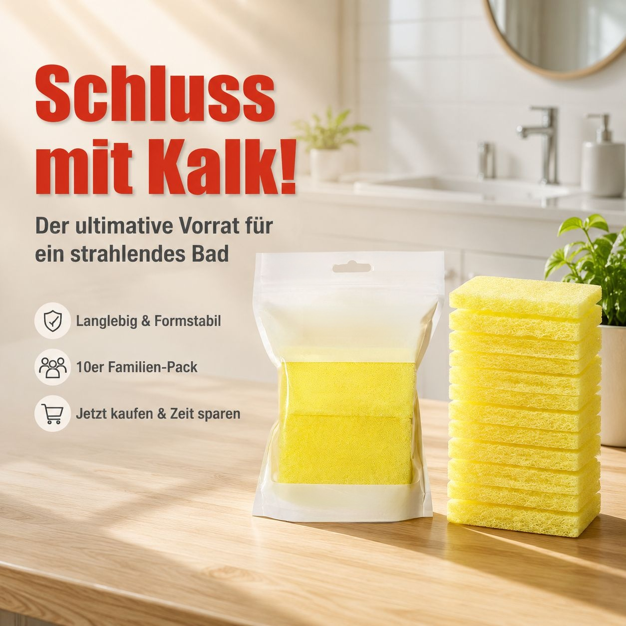 Zitronensäure-Kalkreiniger Schwamm für Badezimmer, Wasserhahn, Glas, Dusche