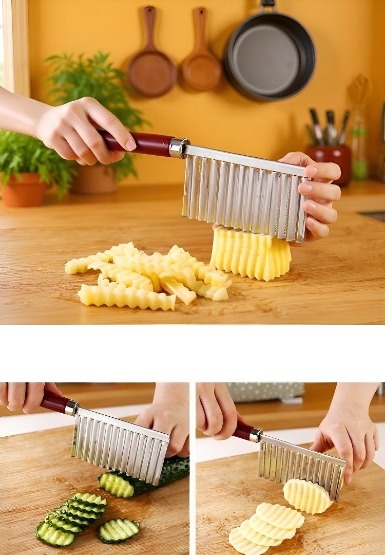 야채를 물결 모양으로 자르는 절단기 사용 장면