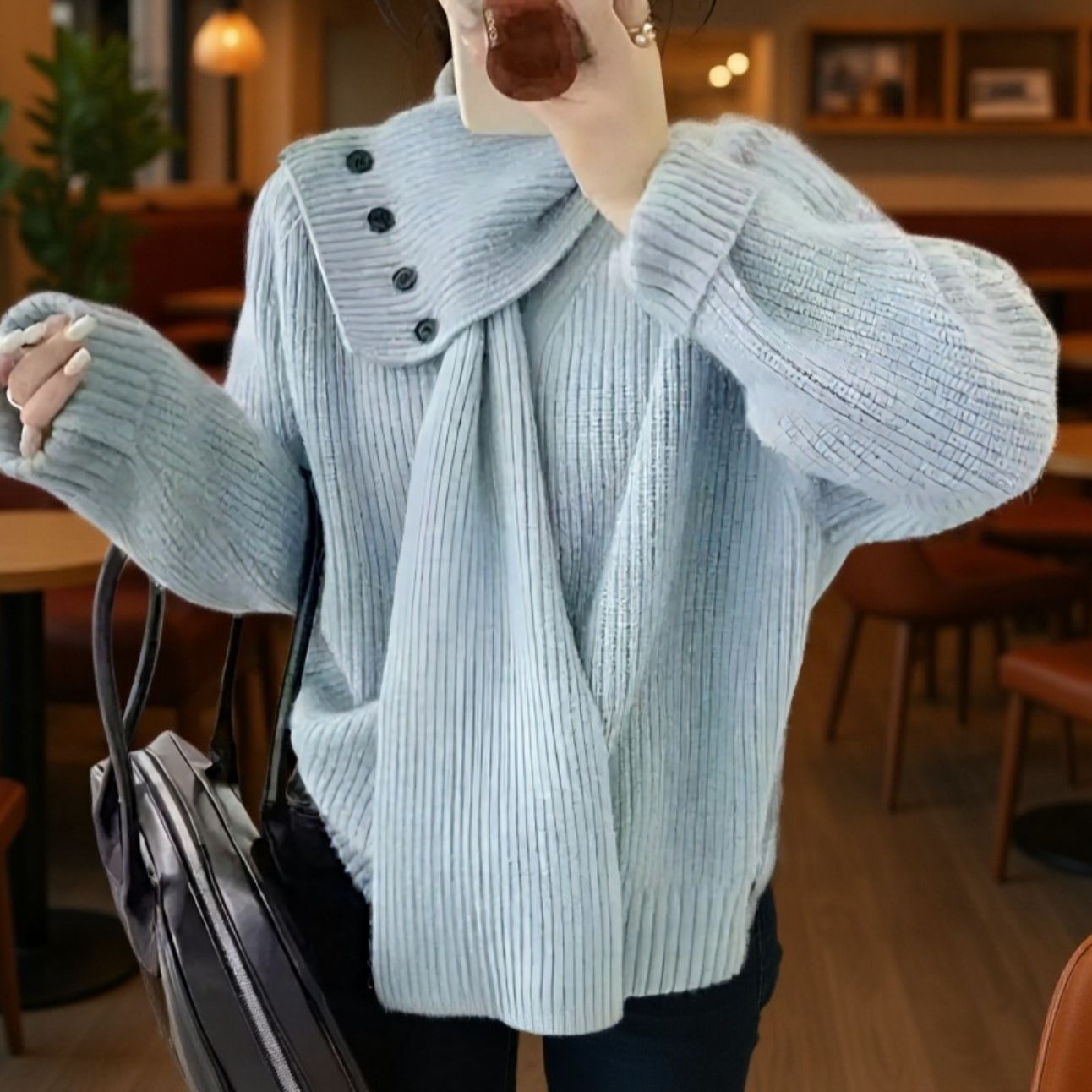 2026年秋冬 新作 レディース スカーフ付きVネックハイエンドニットセーター