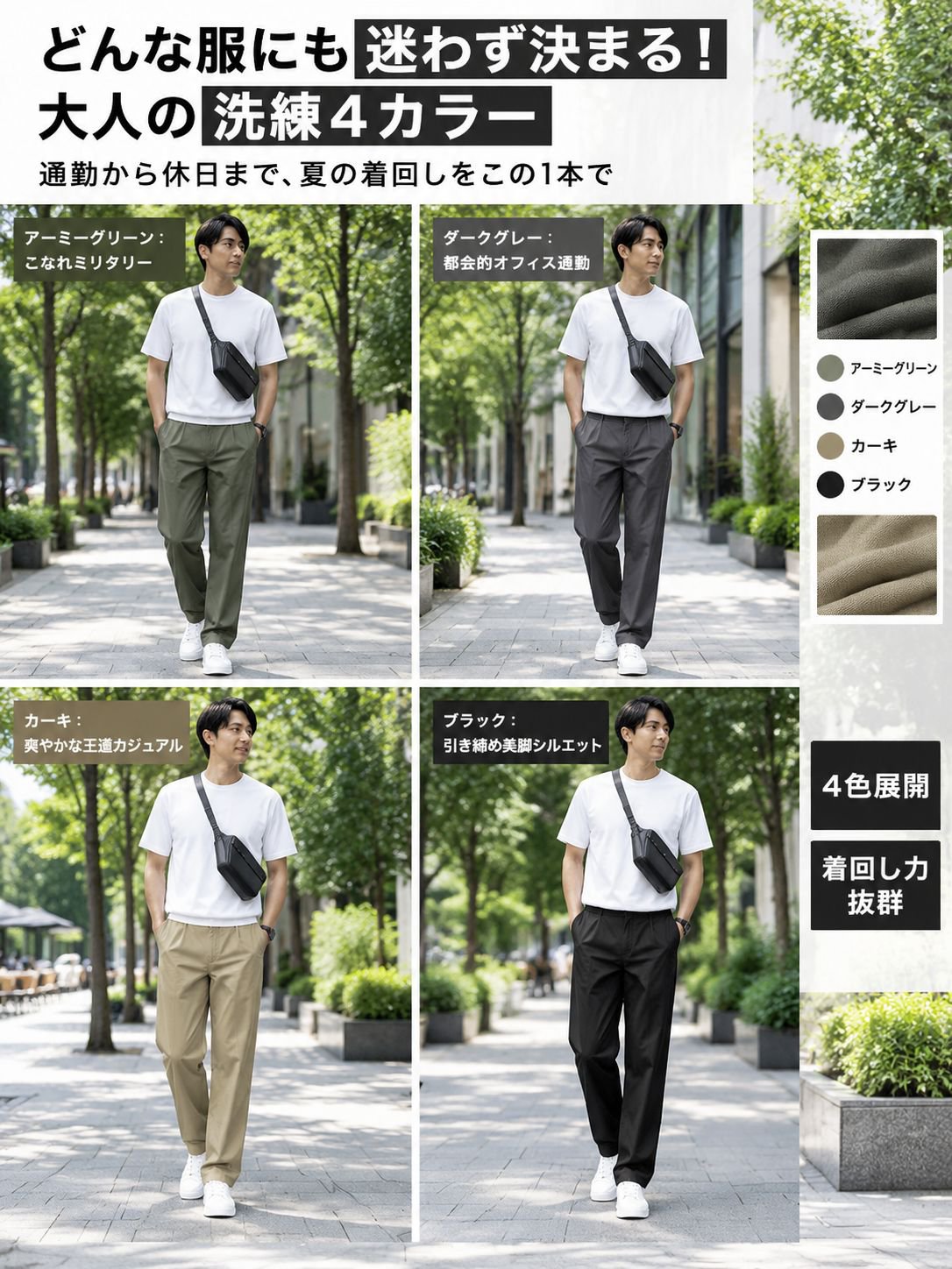 メンズワイドレッグサマーパンツ
