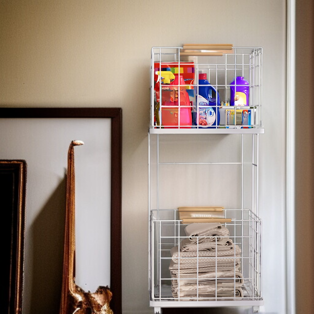 取り外し可能な汚れた衣類収納バスケット 北欧風ホーム 二層汚れた衣類バスケット 家庭用ラック バスルーム 取り外し可能な汚れた衣類収納バスケット ブルー 汚れた衣類