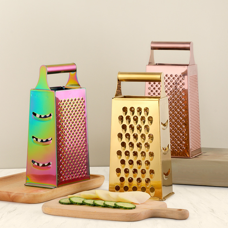Vierseitige Reibe aus Edelstahl in Gold, Roségold Gemüsereibe, Käsereibe für Karotten und Ingwer