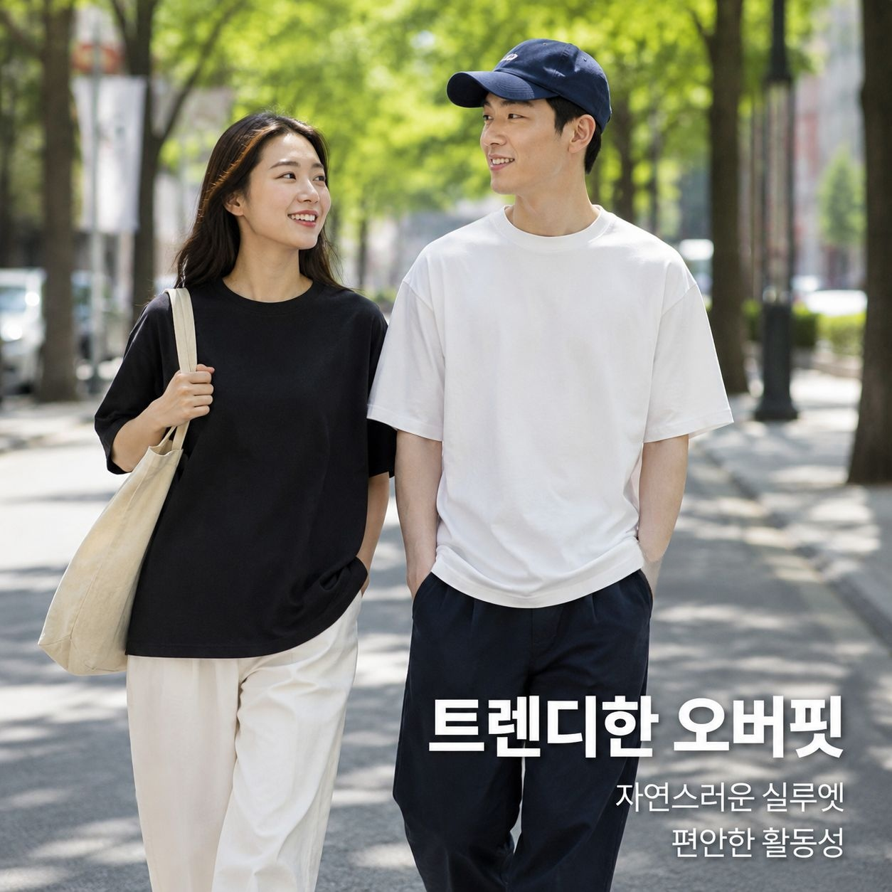 남녀공용 트렌디한 면 소재 캐주얼 반팔 티셔츠
