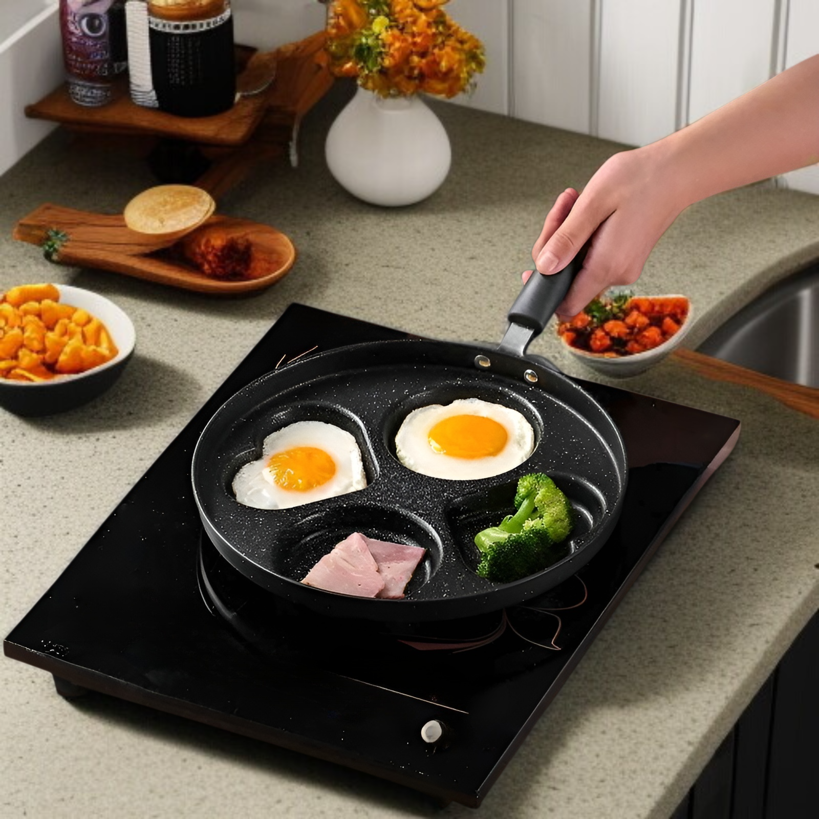 Small nonstick frying pan with handle