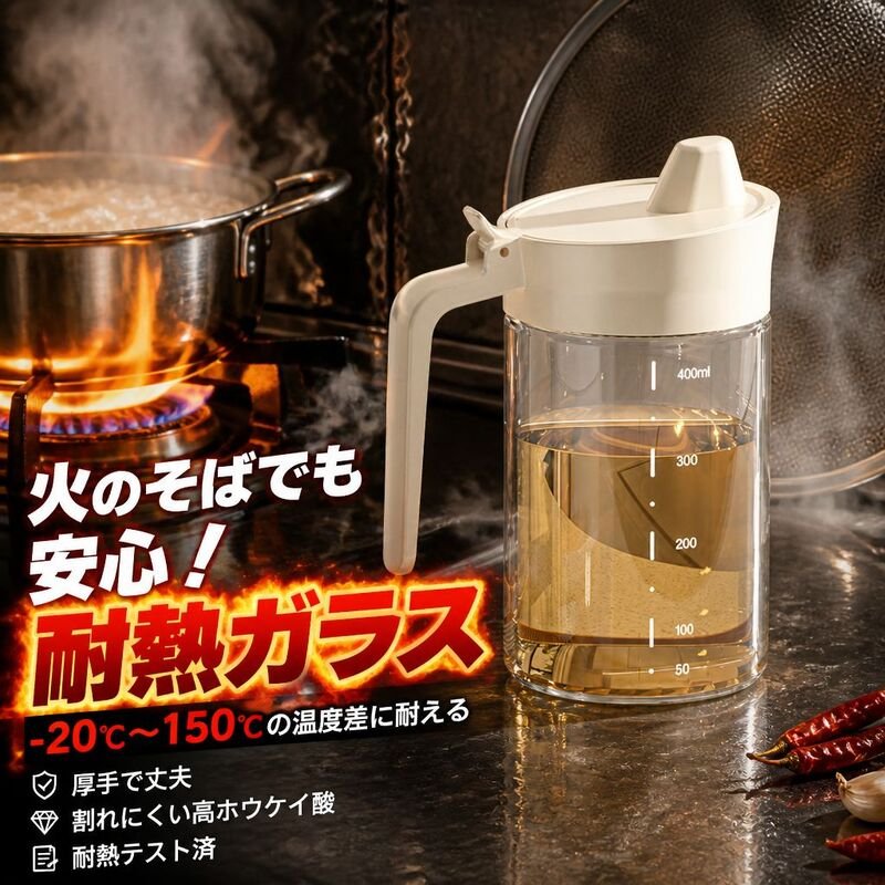 キッチン用高ホウケイ酸ガラス漏れ防止オイルボトル、大容量家庭用オイルボトル