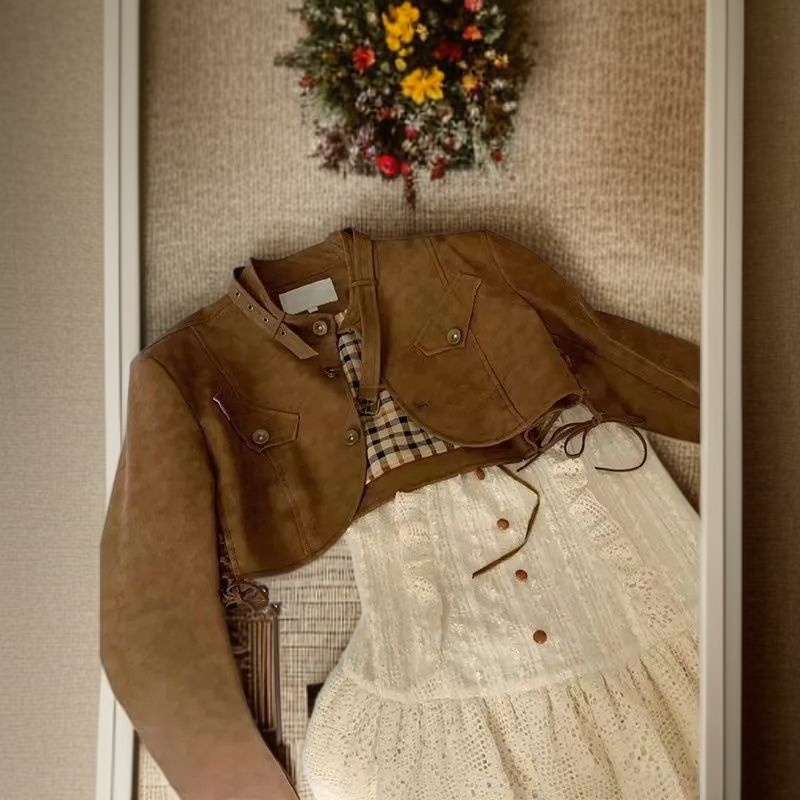 여자 쇼트 브라운 라이더 코트