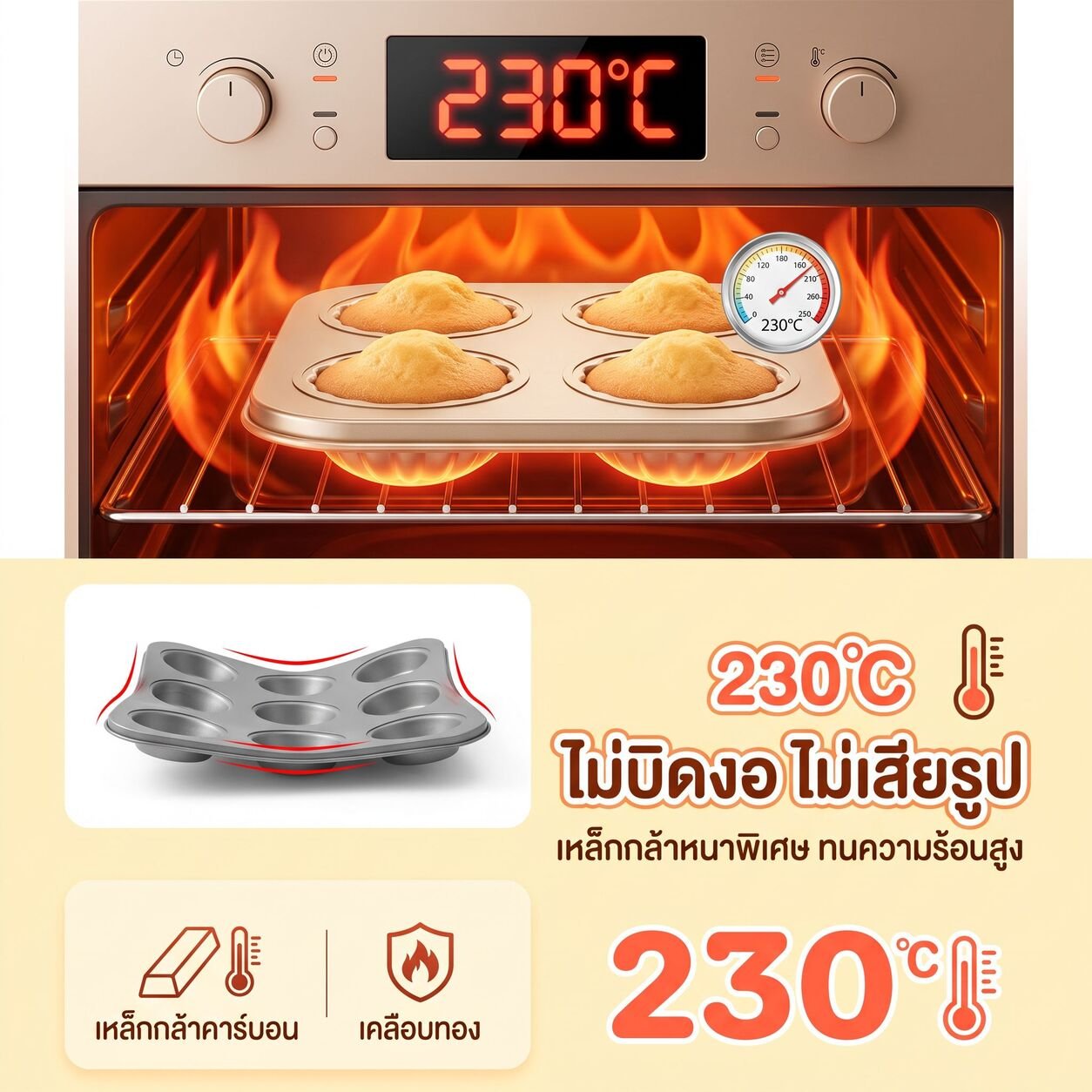 ถาดอบมาดแลนแบบลึก 12 หลุม เคลือบซิลิโคน 