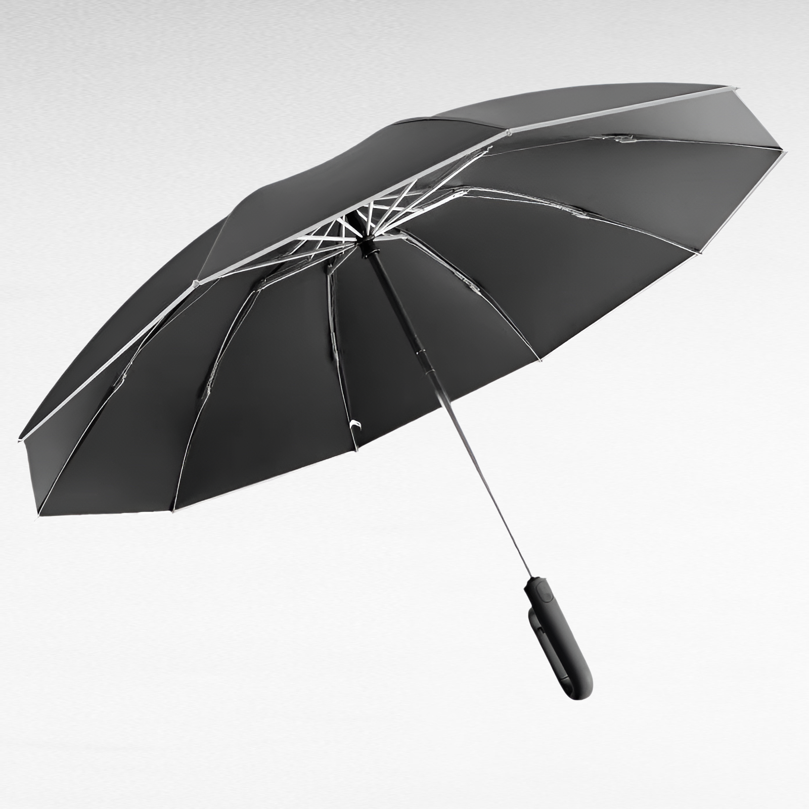 逆自動折りたたみ傘 晴雨兼用 拡大リング付き 黒糊 日焼け止め傘