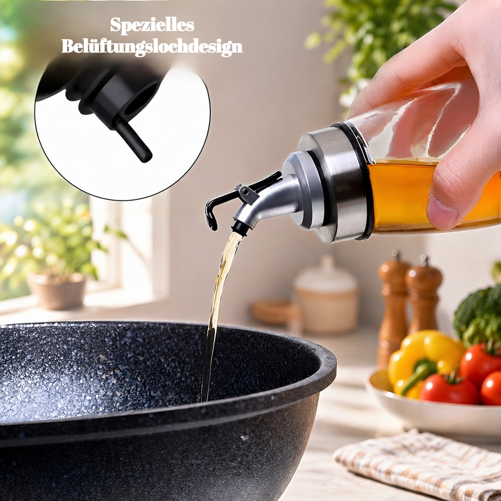 Multifunktionale Glasölflasche, Küchenbehälter für Sojasauce und Essig, Outdoor Ölbehälter