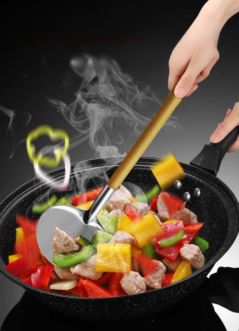 내열성 강한 나무 손잡이 둥근 주걱