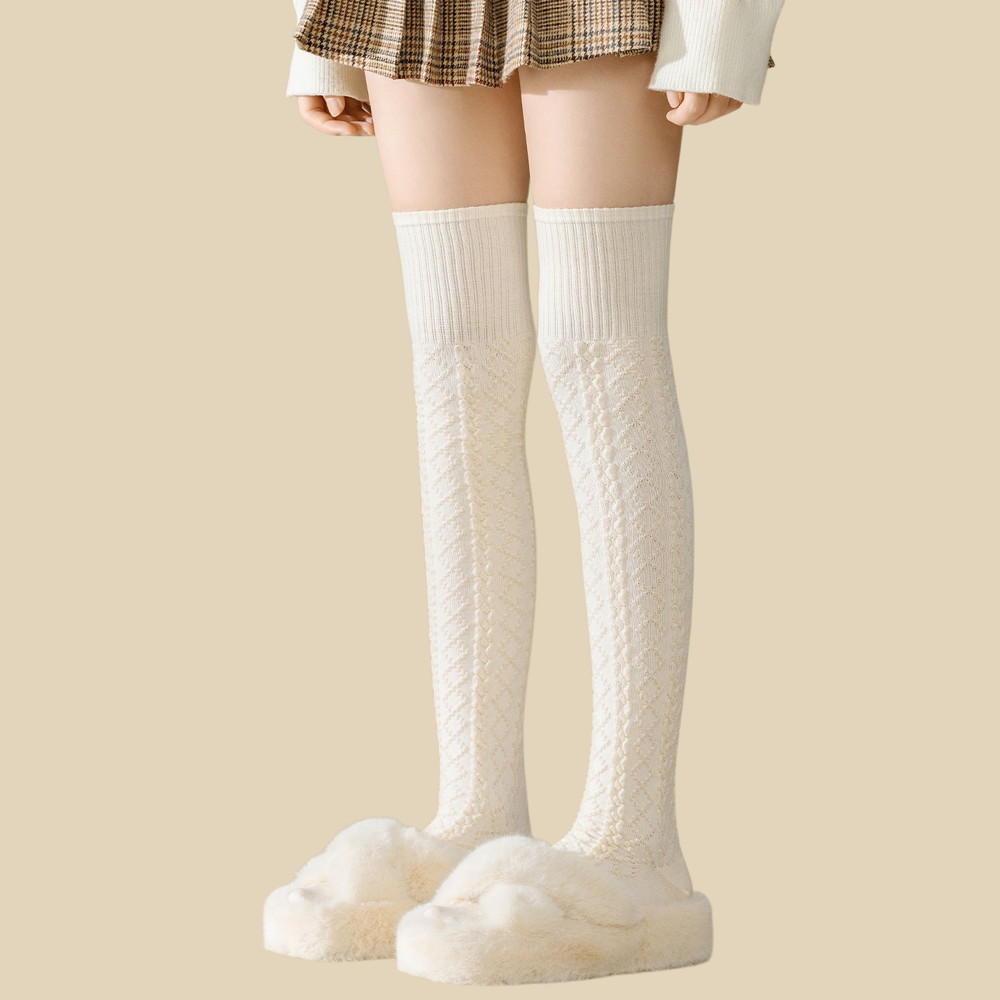 Calcetines largos de punto trenzado para mujer por encima de la rodilla