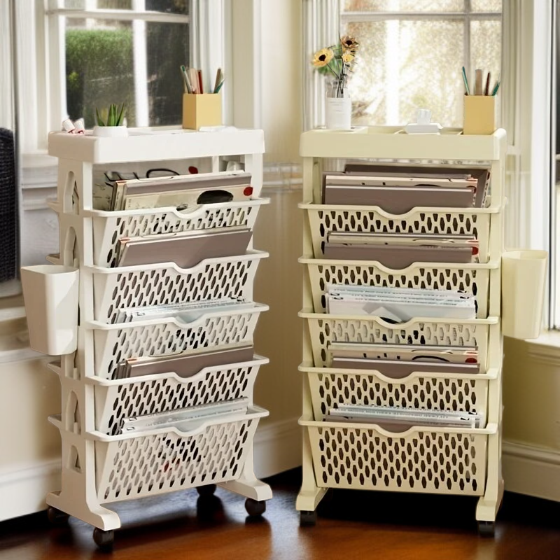 6단 투명 이동식 카트 책장 수납 랙