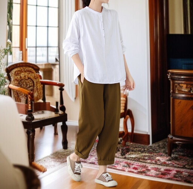 여성 캐주얼 면 마 셔츠 스타일링
