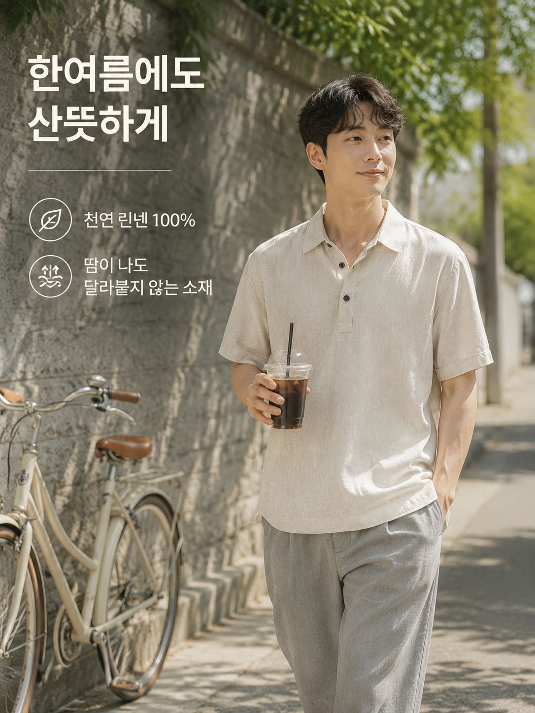 남성 빈티지 린넨 반팔 셔츠