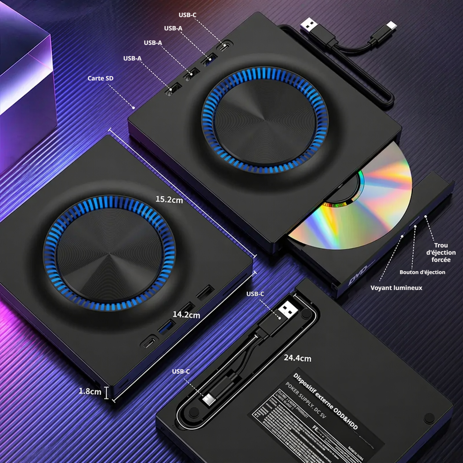 Graveur DVD portable avec câble USB intégré