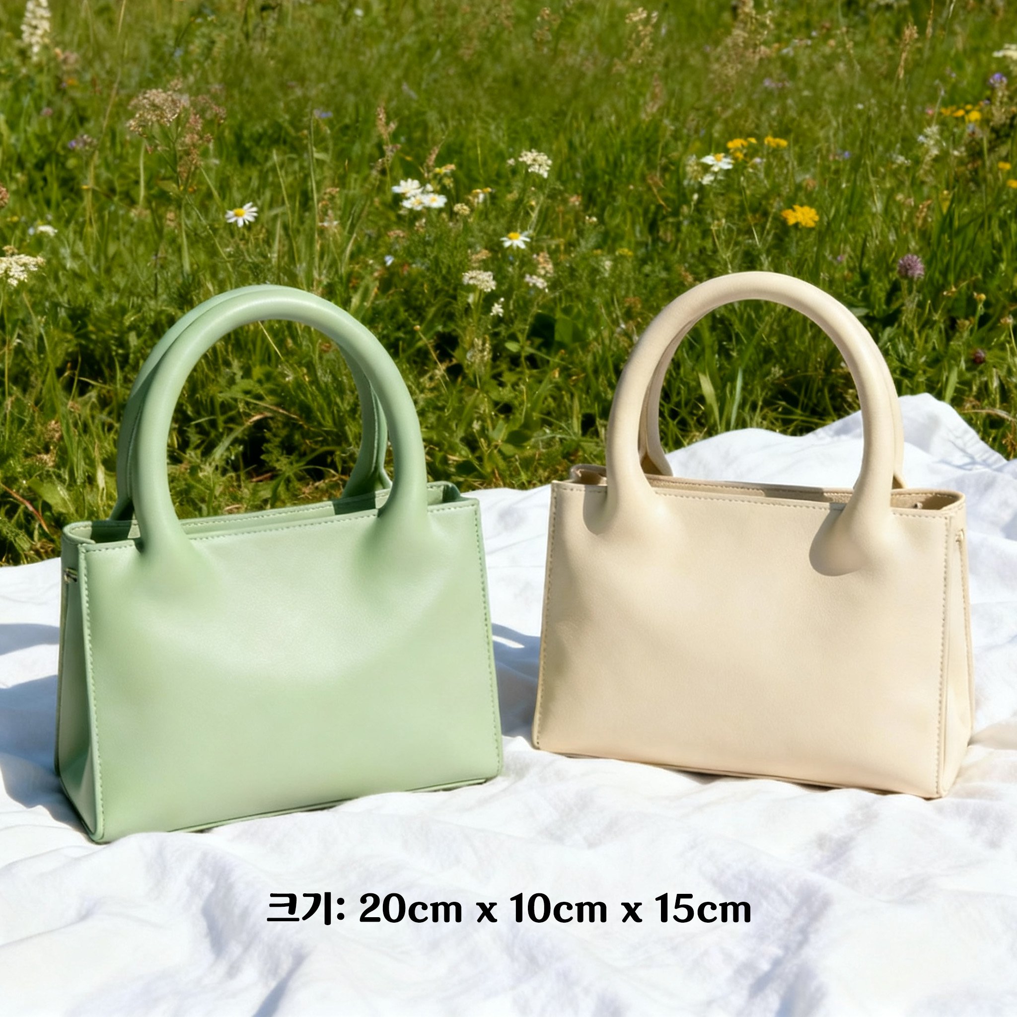 고급스러운 PU 소재 핸드백 근접 촬영