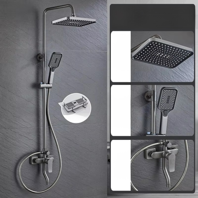 Modernes Duschsystem in Grau, Massivem Kupfermischer