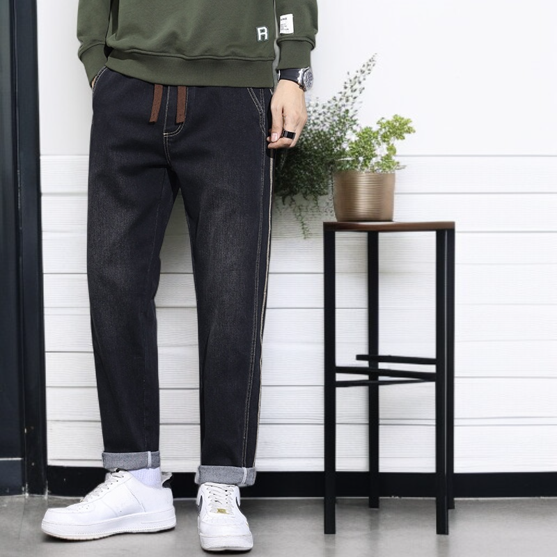 メンズハンサムゴムウエストルーズストレートカジュアルパンツメンズジーンズパンツ