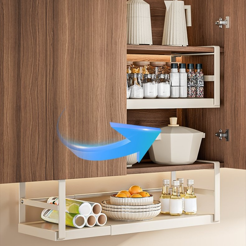 伸縮式廚房收納架 櫥櫃下懸掛分層置物籃 多功能調味料收納神器
