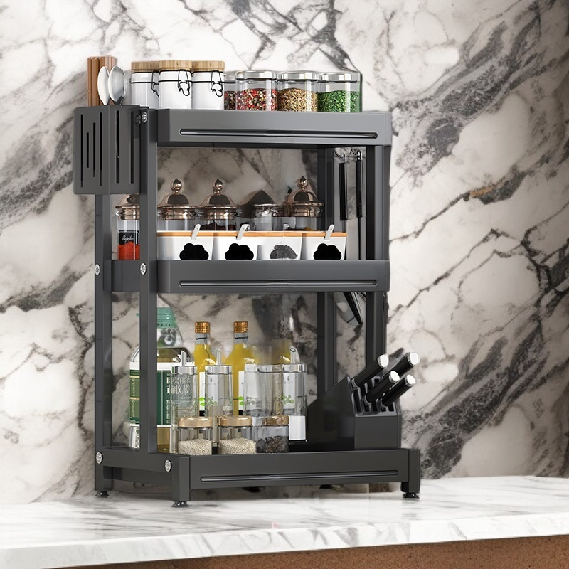 Multi-tiered storage rack for kitchen condiments
