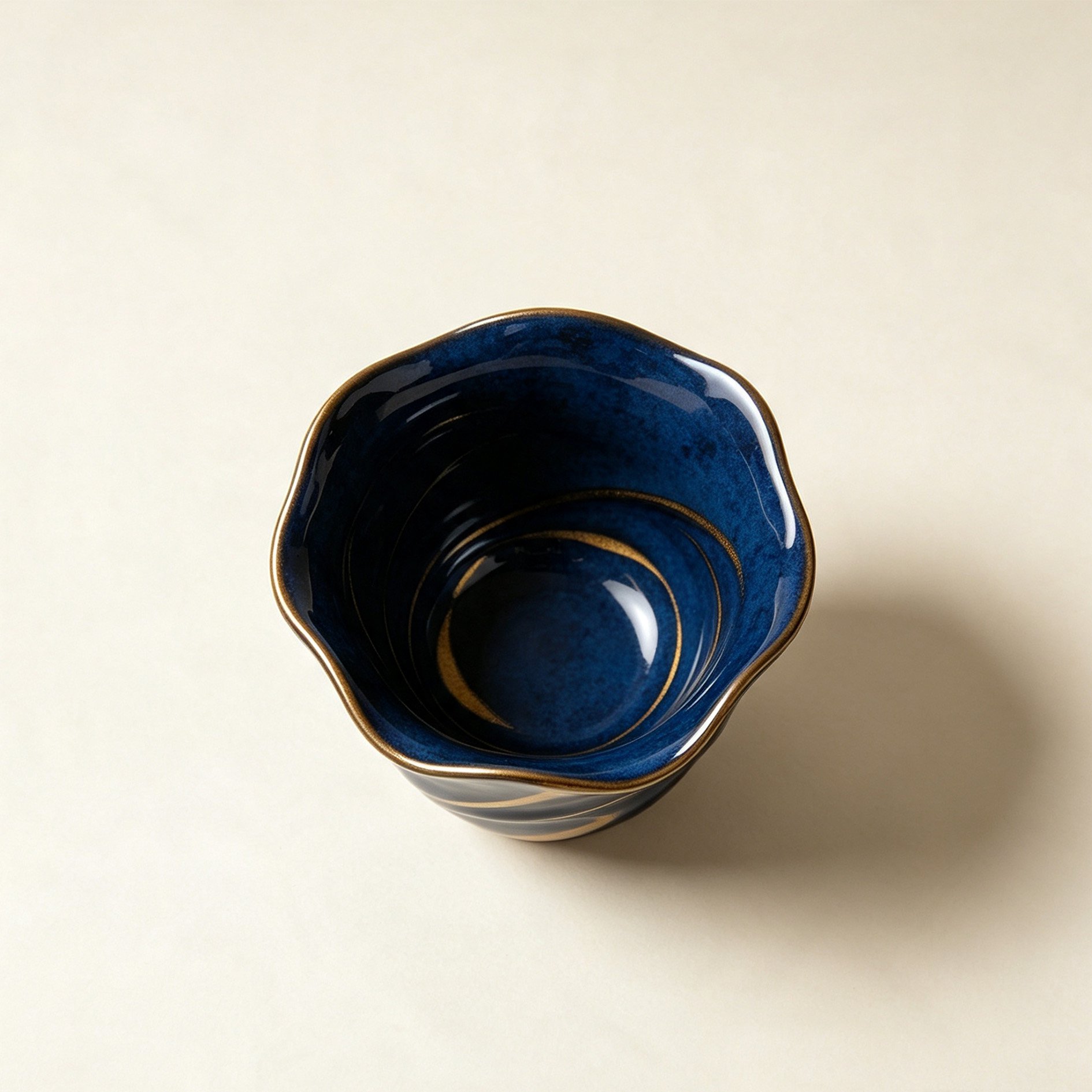 Blue-glazed gilt ceramic flower-shaped cup