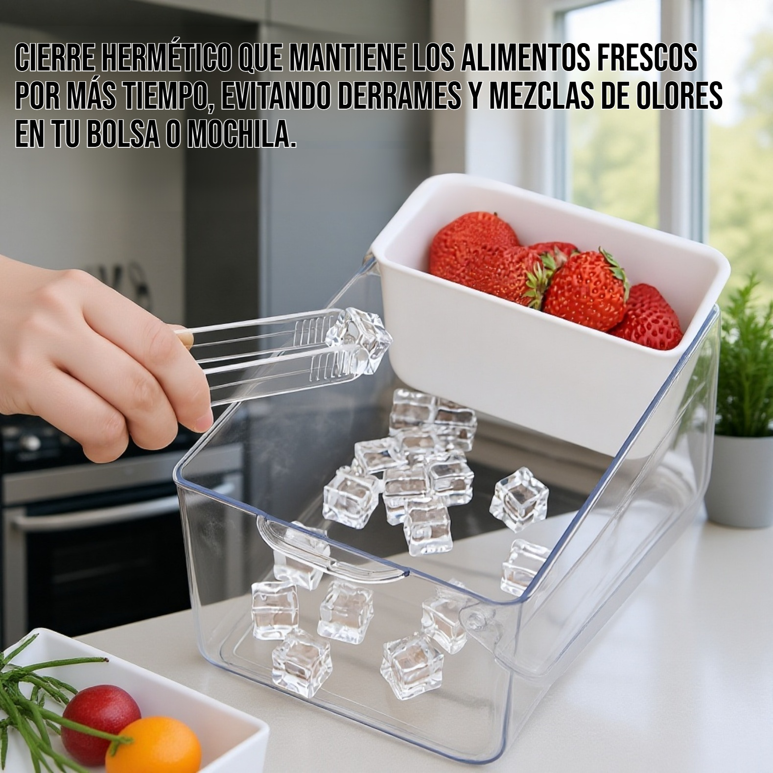 Contenedor portátil para almacenar alimentos con tapa hermética