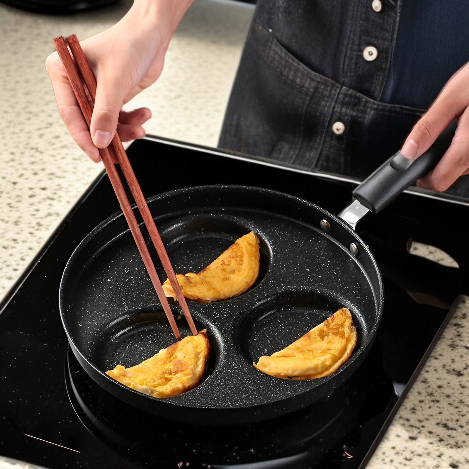 オムレツパン、医療用石目玉焼きオムレツアーティファクト、小さなフライパン、ノンスティックフライパン、朝食用卵ハンバーガーパンが大好き