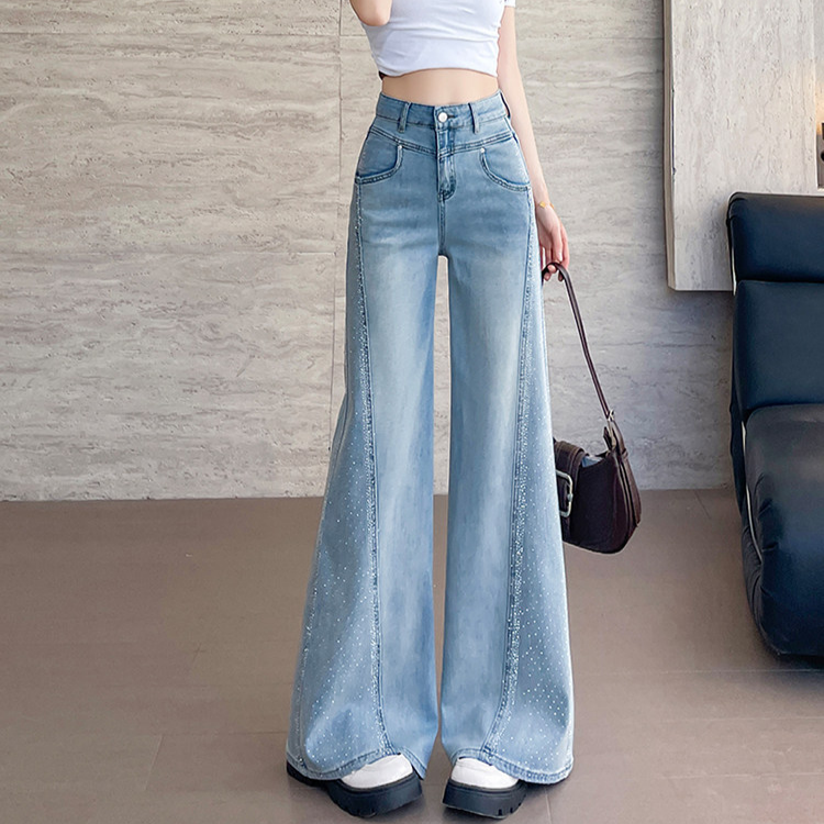 여름용 경량 인조 다이아몬드 와이드 팬츠