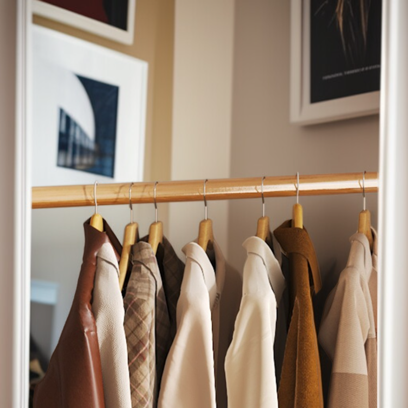 رف ملابس أرضي من الخشب الصلب مزود بعجلات