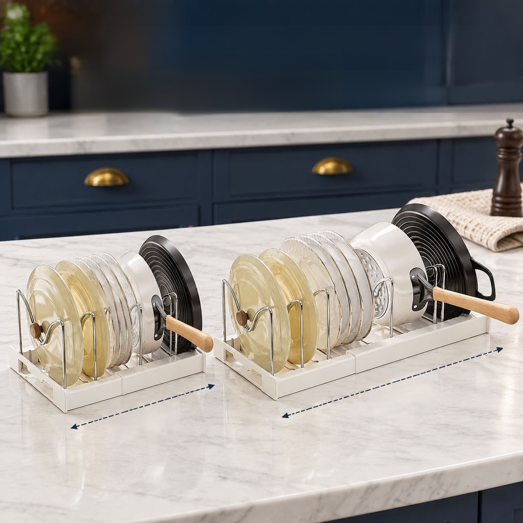 Adjustable Expandable Stainless Steel Pot Lid Rack & Pan Dish Organizer