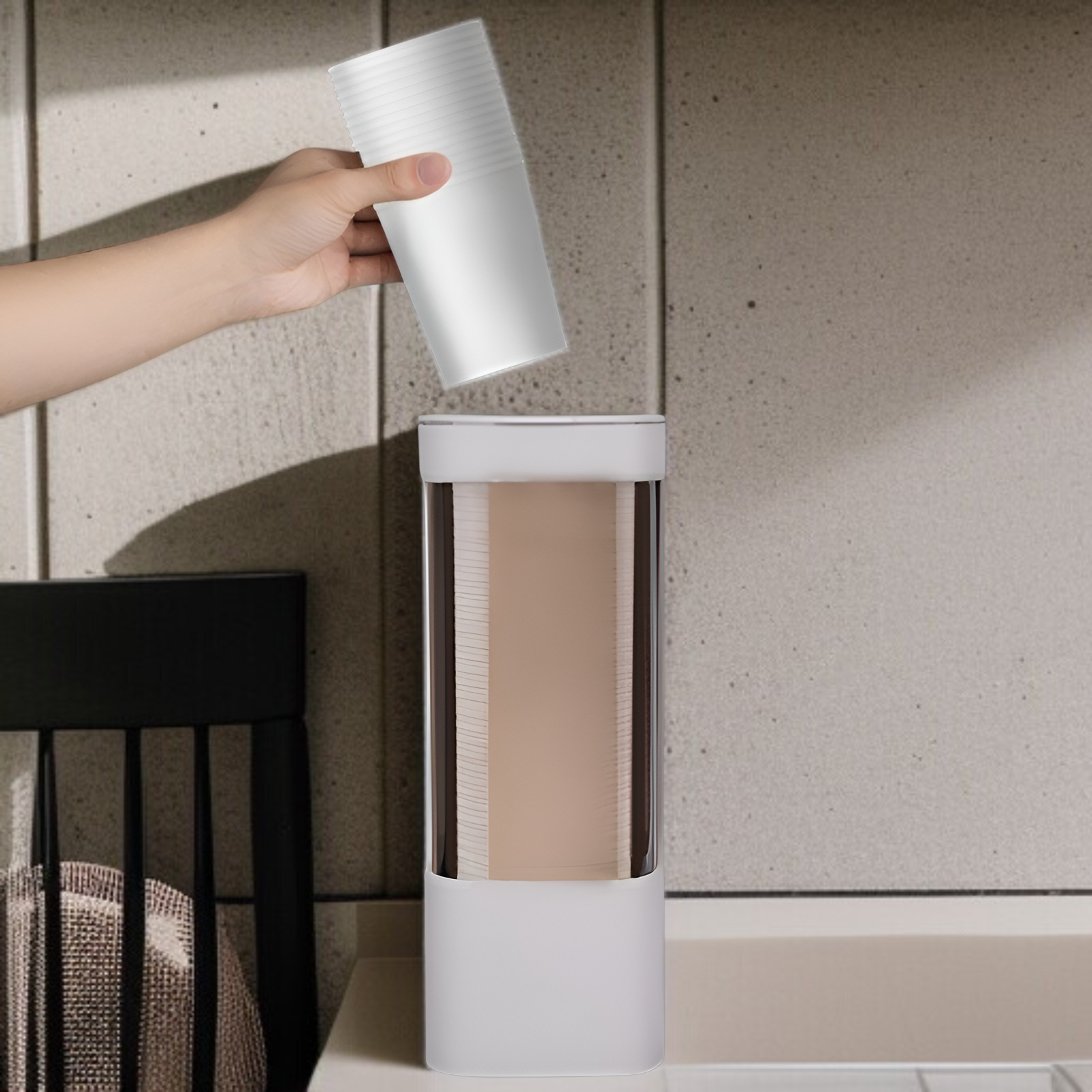 プラスチック使い捨て収納カップラックカップホルダー紙コップディスペンサー防塵ウォーターカップラック壁掛け式ダブルチューブ収納ラック