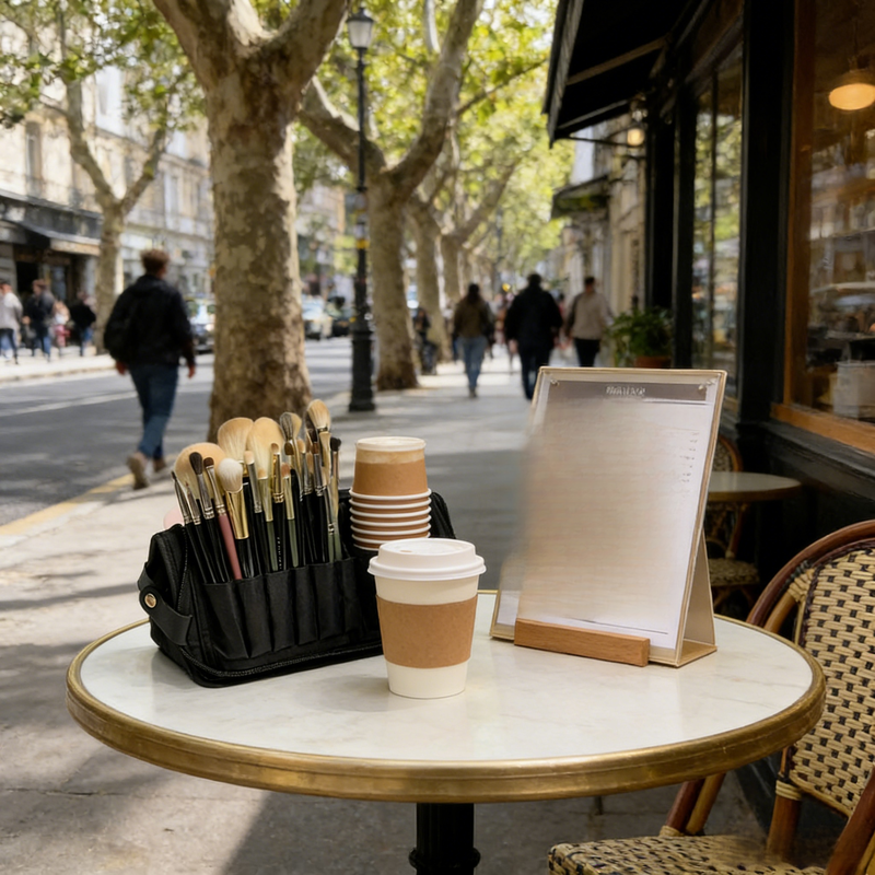 대용량 접이식 메이크업 브러쉬 파우치 다공성 블랙