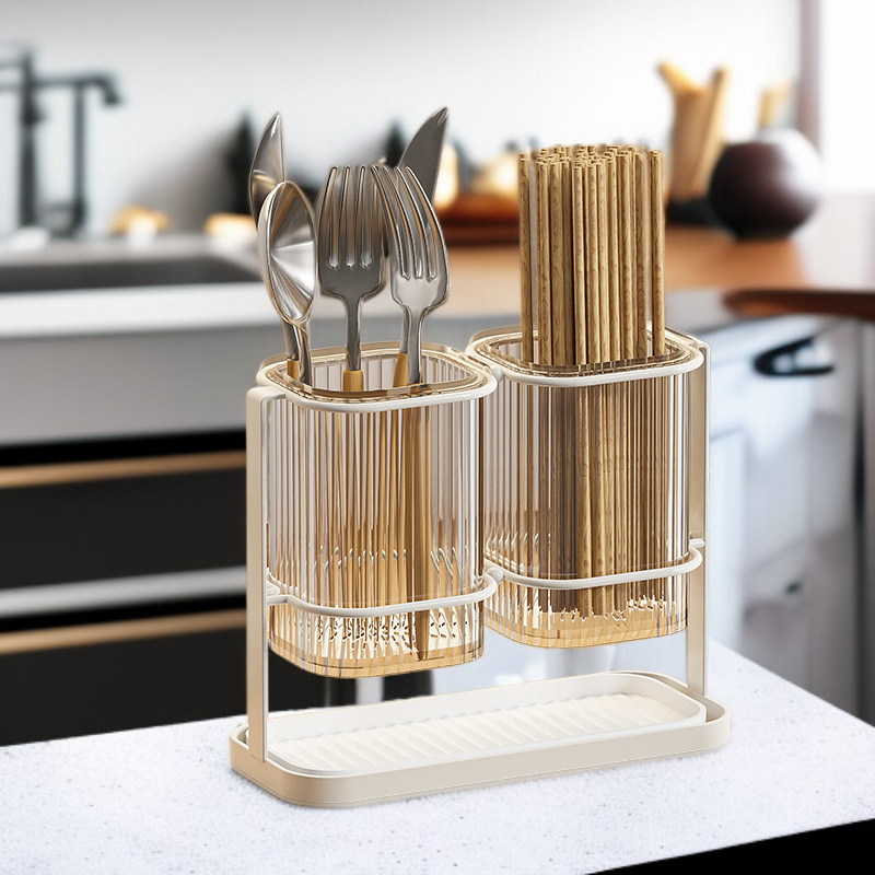 حاوية عيدان الطعام المطبخية المنزلية لتصريف المياه وصندوق تخزين شفاف للسكين والشوكة والملعقة