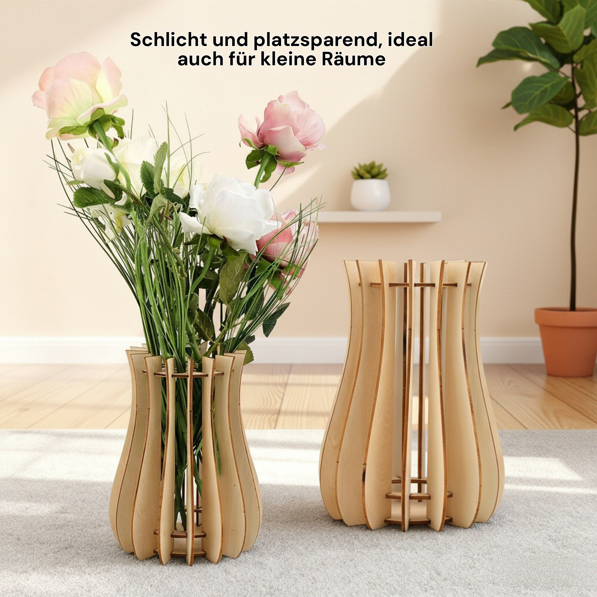Holz-Puzzle-Vasenständer für Zuhause, Bürodeko Blumenvase