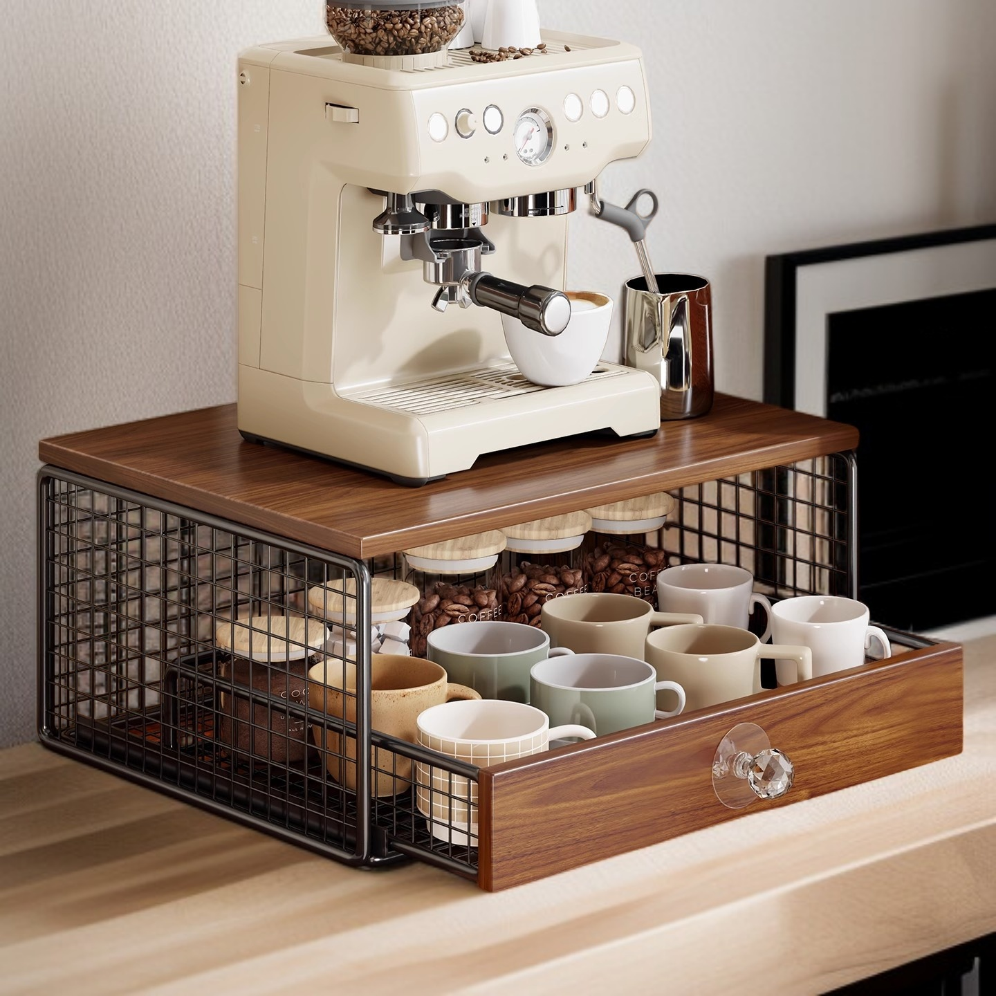 커피머신 수납 선반 원목 스타일 모던 티백 테이블 데스크탑 선반 바테이블 컵홀더