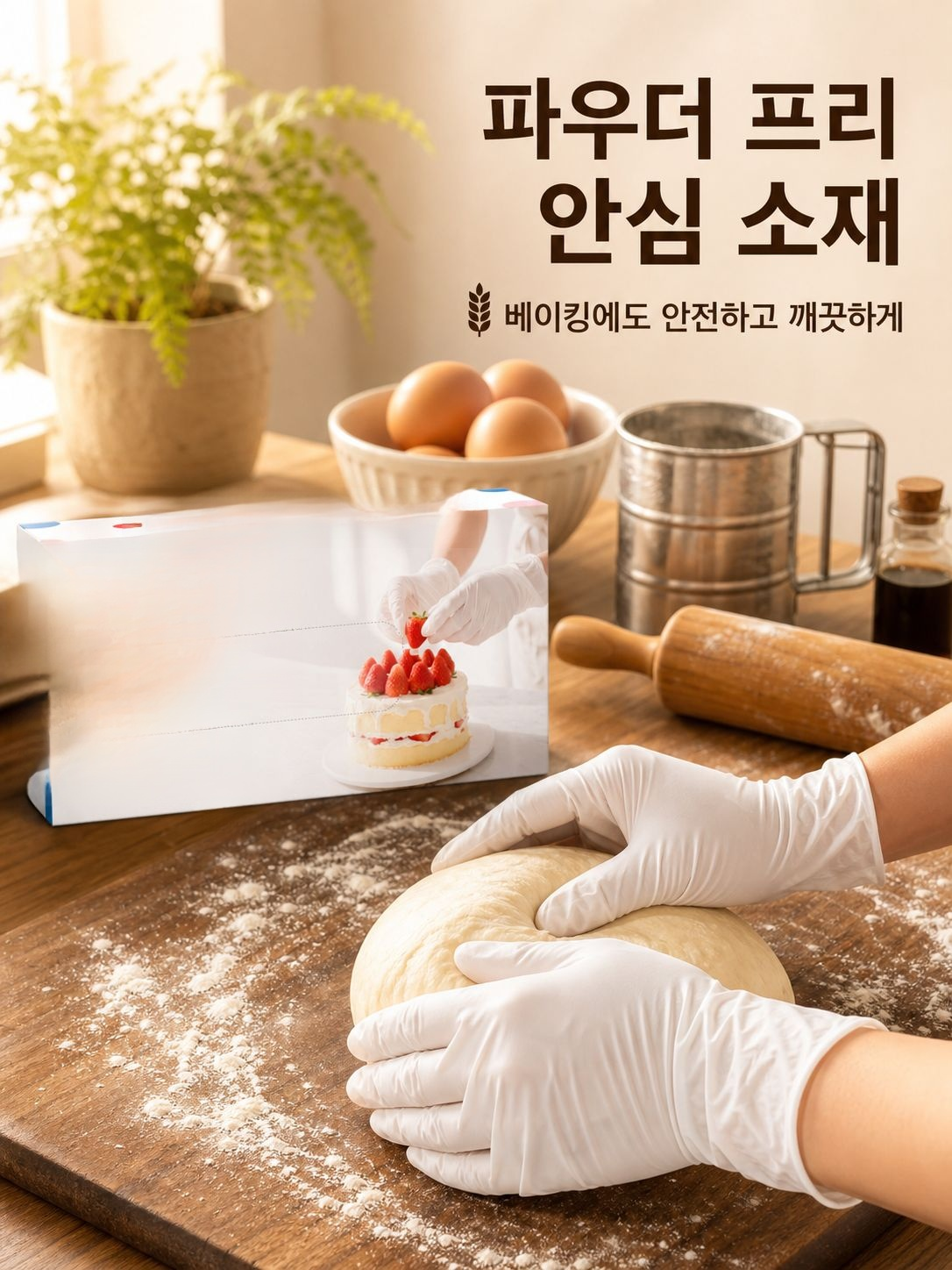 니트릴 파우더프리 일회용 장갑, 화이트, 얇은 타입, 미끄럼 방지 손끝, 100매입