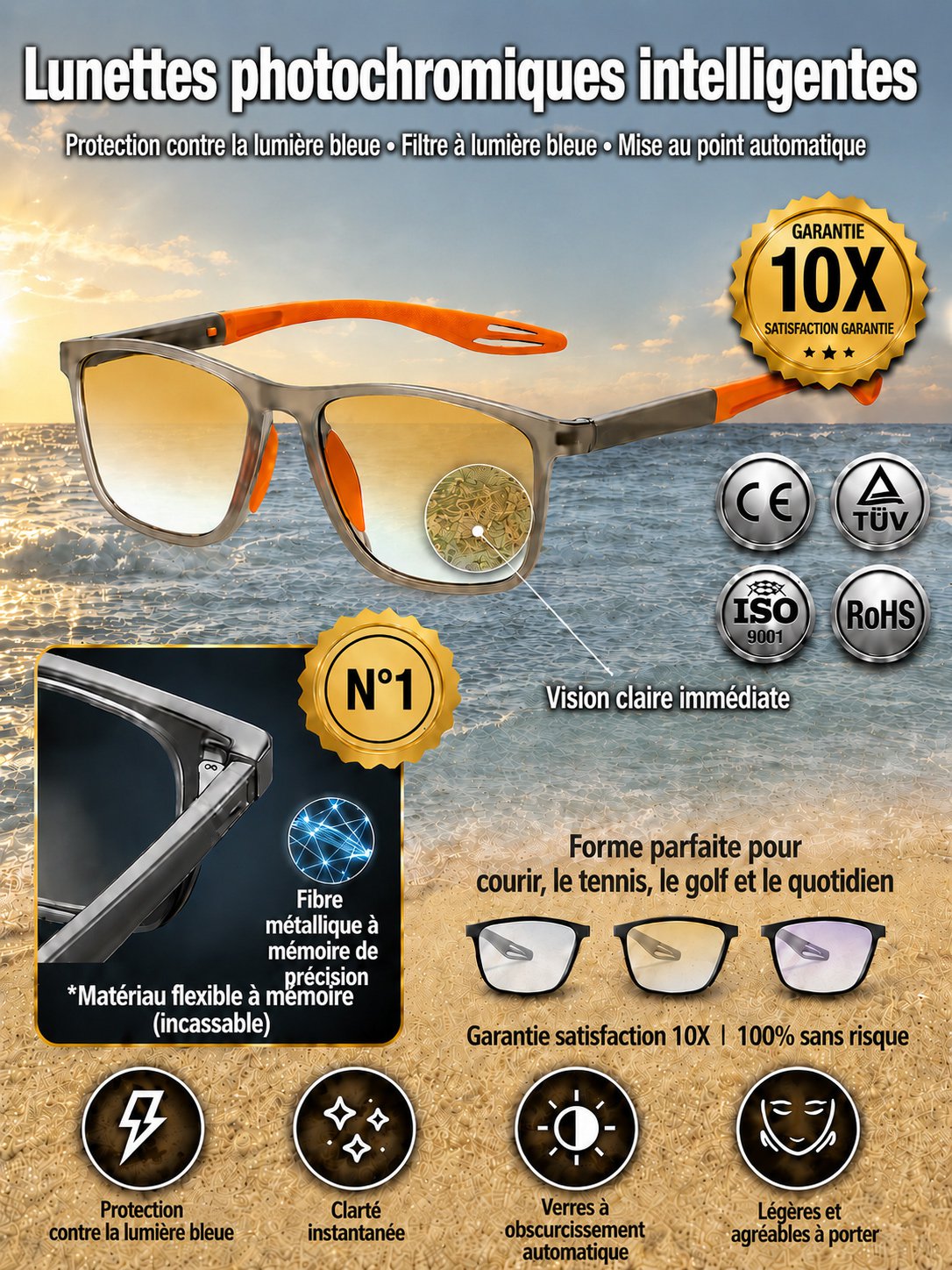 Sport 2 - en - 1 anti UV changer de couleur lunettes de soleil