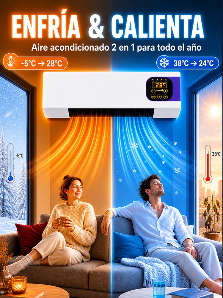 Climatizador Portátil Sin Instalación | Frío en 30s, Ahorra 75% de Luz | 4 en 1