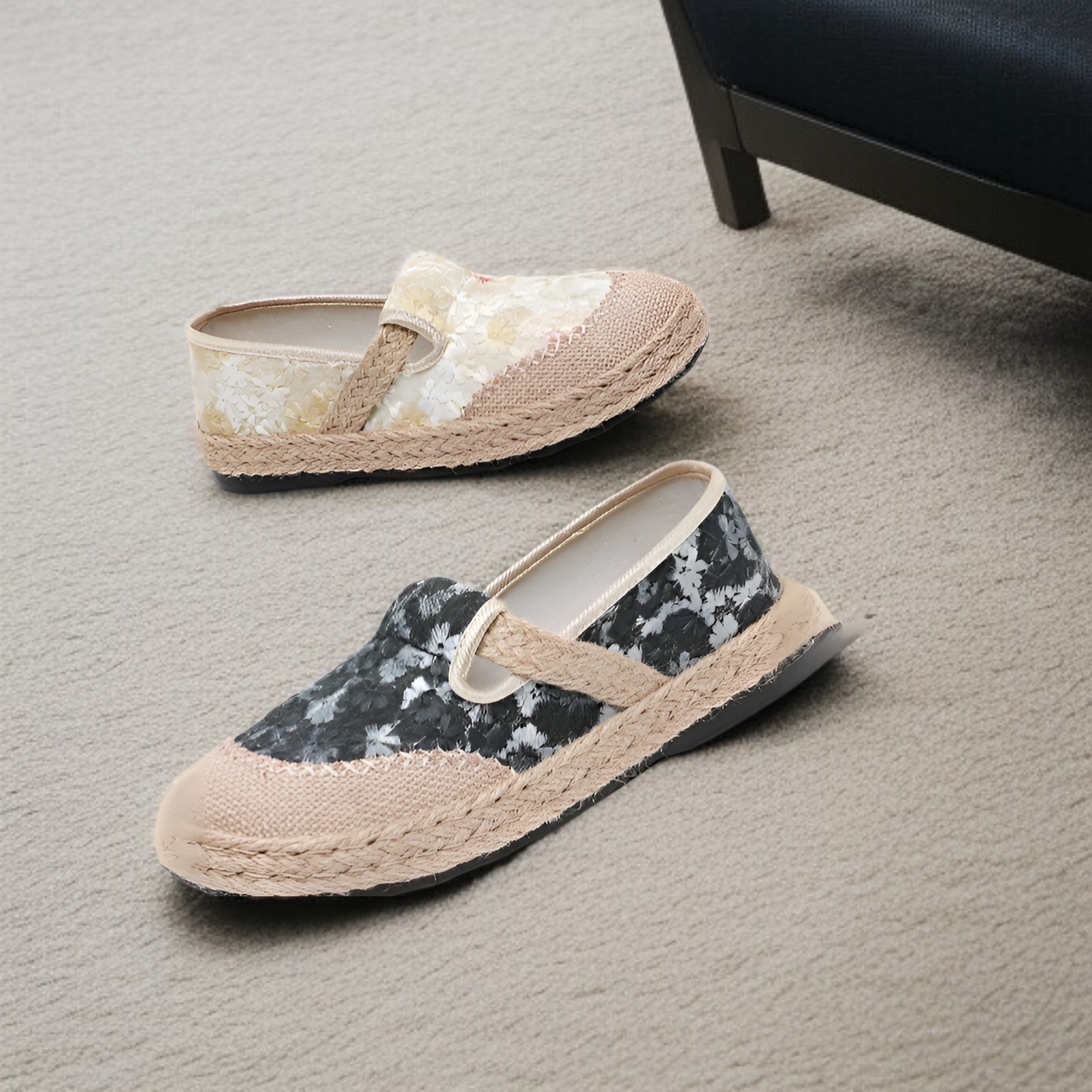 靴レディース春靴新しいエスニックスタイルの母靴リネン古い北京布靴ワンステップ通気性カジュアルシューズ