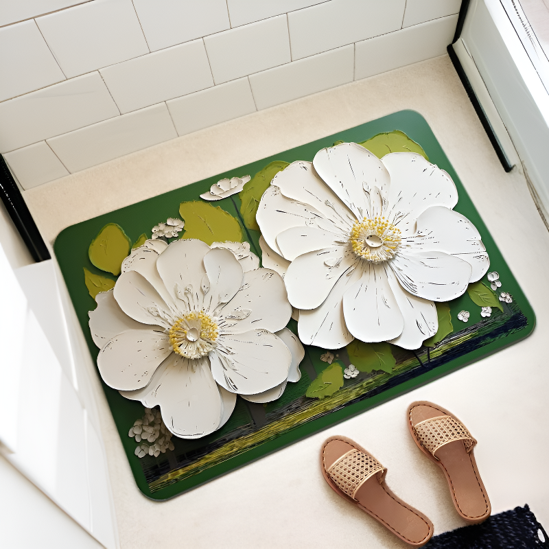 Bathroom Diatomite Absorbent Non-slip Door Mat Home Entrance Oil Painting Lotus Mat