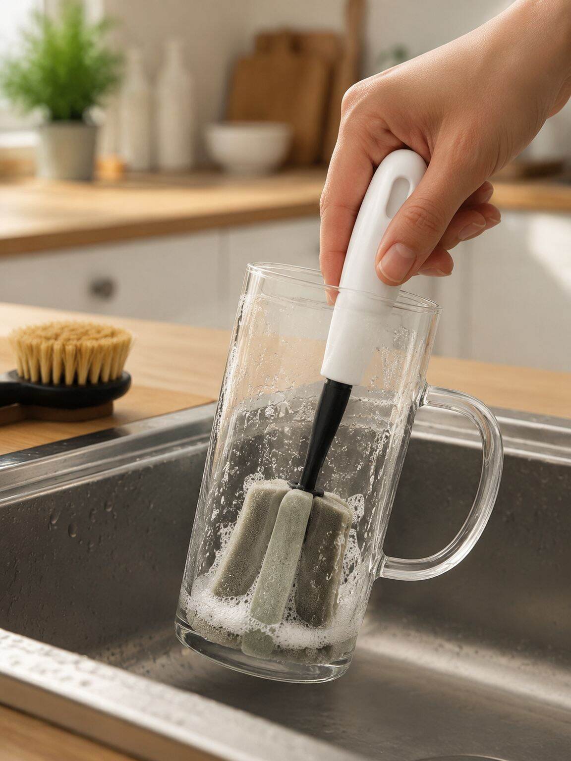 Ergonomic handle kitchen cleaning brush set