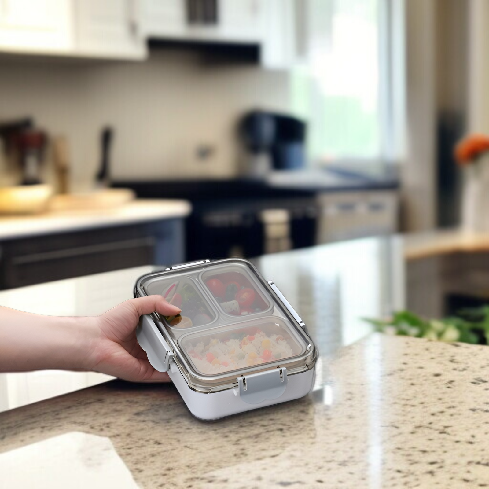 Geruchsneutrale Lunchbox aus Edelstahl 304 mit versiegeltem Deckel und getrennten Fächern