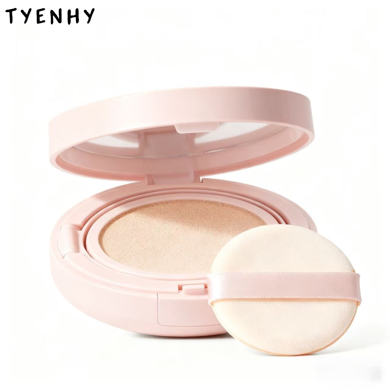 지성 피부를 위한 오래 지속되고 묻어나지 않는 쿠션 파운데이션.