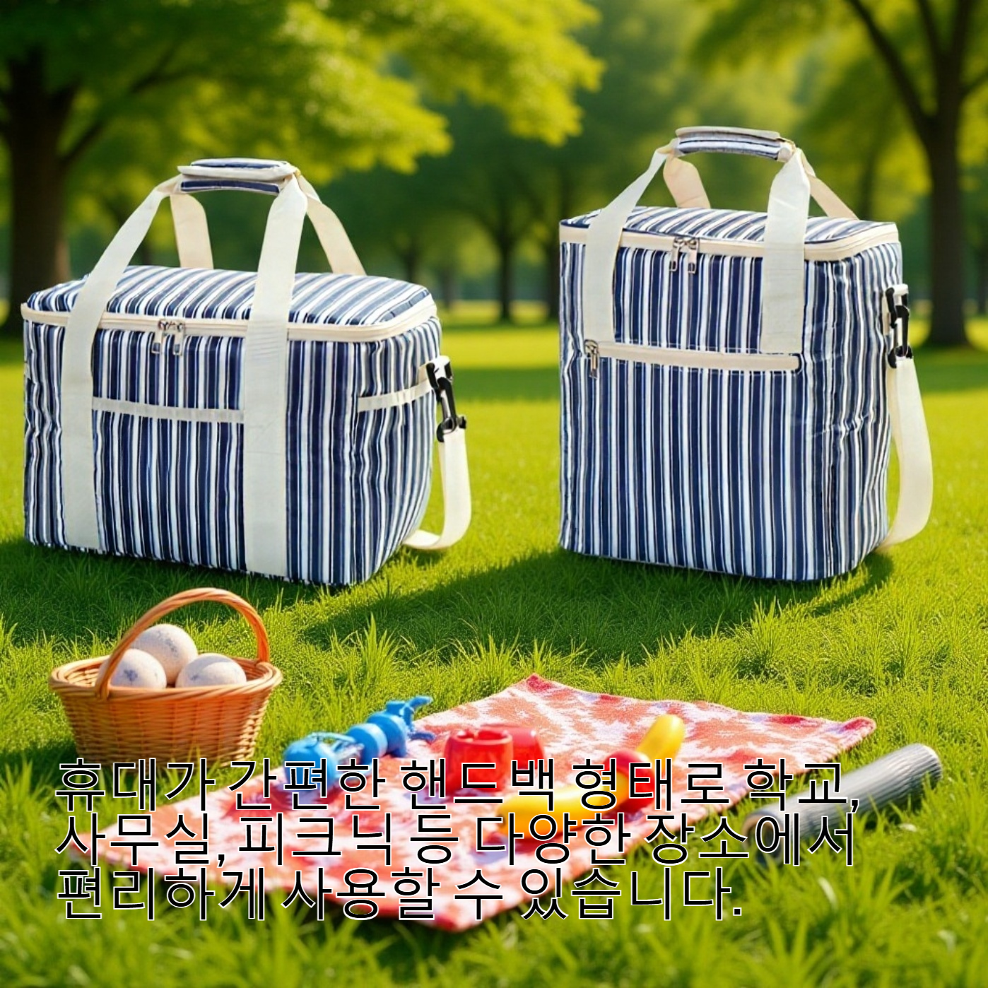 대용량 스트라이프 보온 핸드백 정면 이미지