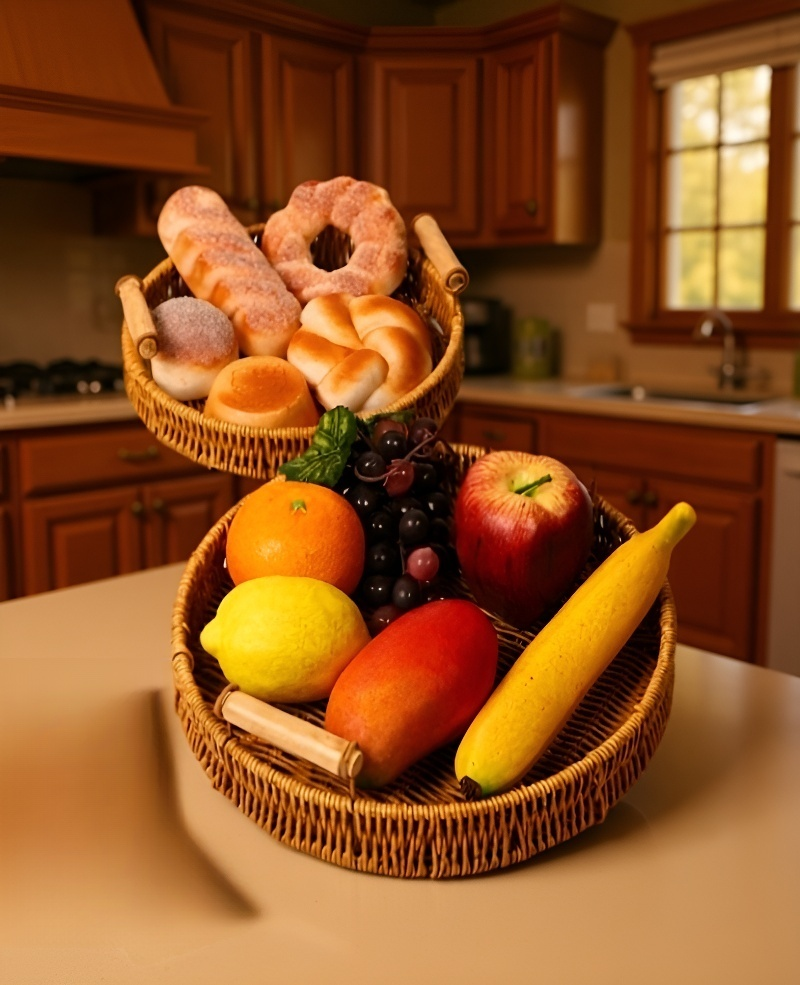 과일이 담긴 라탄 접시 인테리어 사진